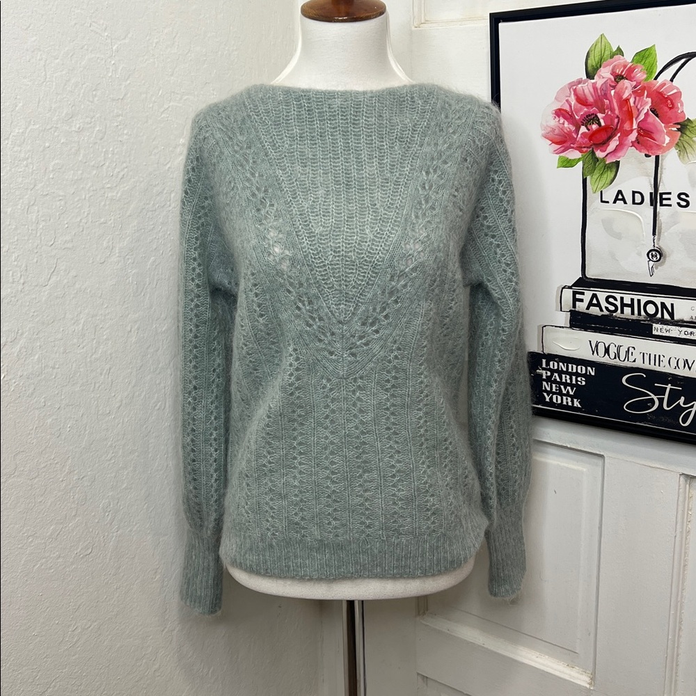 Sézane Rosa Mohair Jumper Sweater w/Ballooned Sleeves in Sea Mist Green Size S - Picture 2 of 9